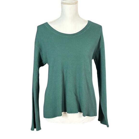 Pact Top Size Medium Green Organic Cotton Minimalist Waffle Knit Neutral Casual - Picture 1 of 7